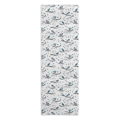 Ninola Design Birds Tree Branches Blue Yoga Towel