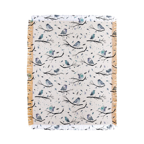 Ninola Design Birds Tree Branches Blue Throw Blanket