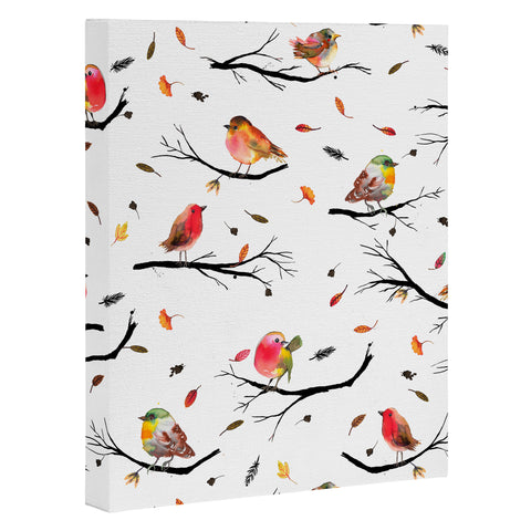 Ninola Design Birds Tree Branches Red Art Canvas