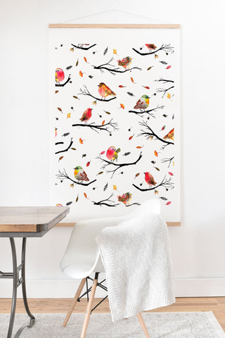 Ninola Design Birds Tree Branches Red Art Print And Hanger