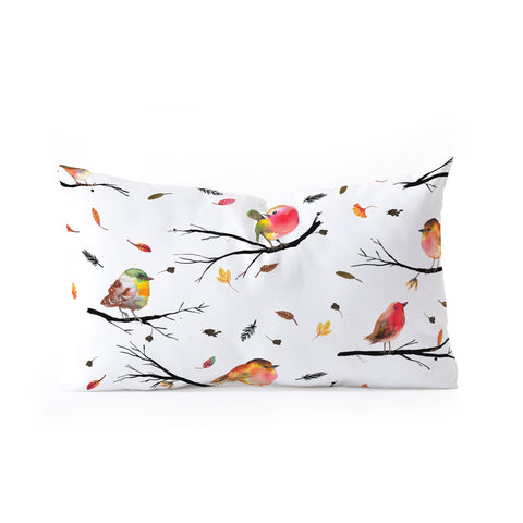 Ninola Design Birds Tree Branches Red Oblong Throw Pillow