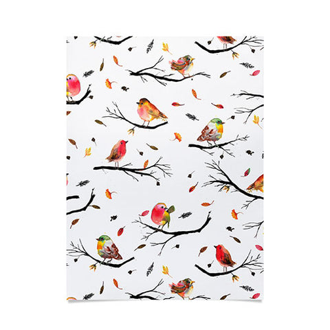 Ninola Design Birds Tree Branches Red Poster