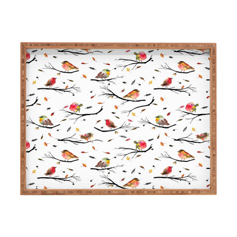 Ninola Design Birds Tree Branches Red Rectangular Tray