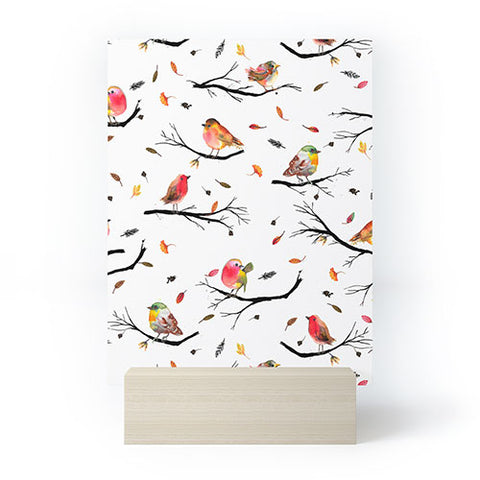 Ninola Design Birds Tree Branches Red Mini Art Print