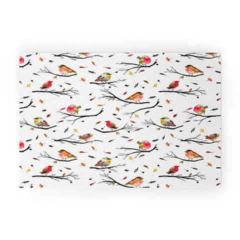 Ninola Design Birds Tree Branches Red Welcome Mat