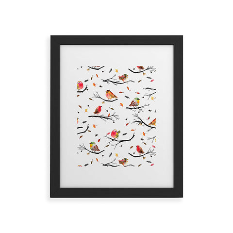 Ninola Design Birds Tree Branches Red Framed Art Print