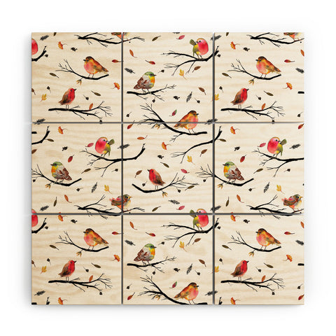 Ninola Design Birds Tree Branches Red Wood Wall Mural