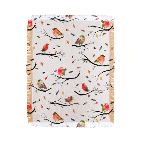 Ninola Design Birds Tree Branches Red Throw Blanket