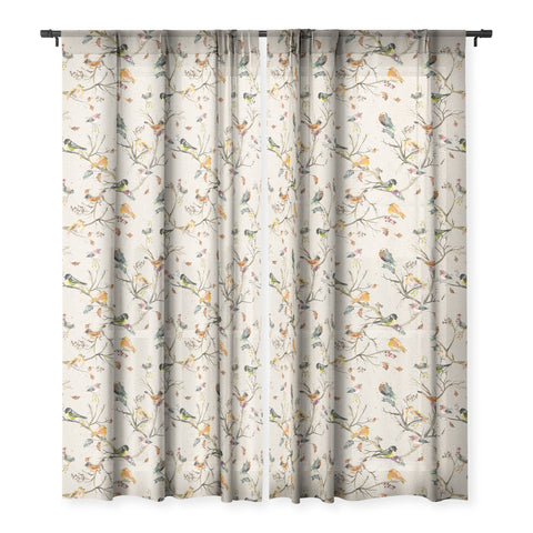 Ninola Design Birds Tree Classic Cottage Sheer Window Curtain