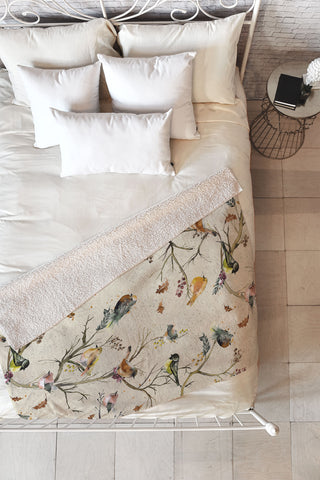 Ninola Design Birds Tree Classic Cottage Fleece Throw Blanket