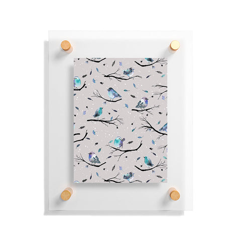 Ninola Design Birds Tree Snow Gray Floating Acrylic Print