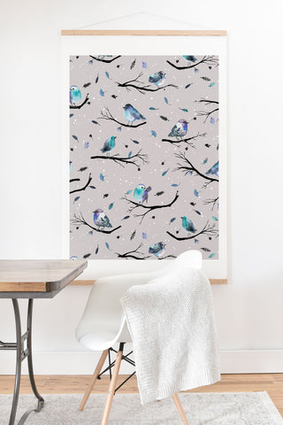 Ninola Design Birds Tree Snow Gray Art Print And Hanger