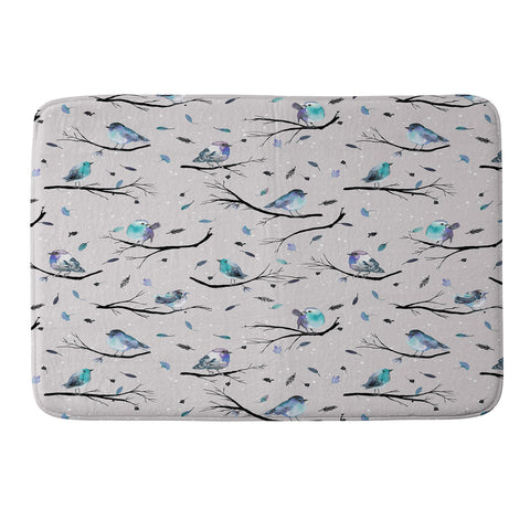 Ninola Design Birds Tree Snow Gray Memory Foam Bath Mat