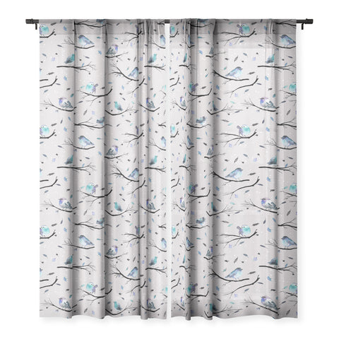 Ninola Design Birds Tree Snow Gray Sheer Non Repeat