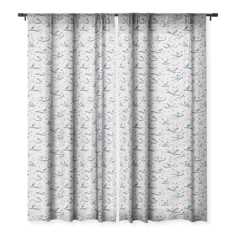 Ninola Design Birds Tree Snow Gray Sheer Window Curtain