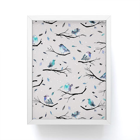 Ninola Design Birds Tree Snow Gray Framed Mini Art Print
