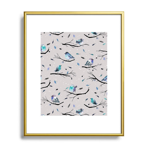 Ninola Design Birds Tree Snow Gray Metal Framed Art Print