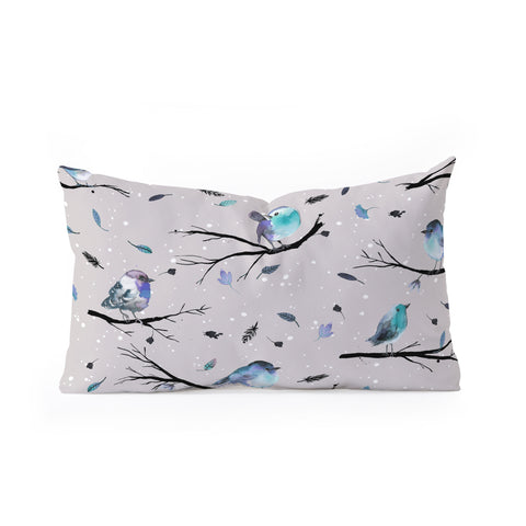 Ninola Design Birds Tree Snow Gray Oblong Throw Pillow