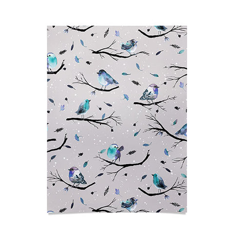 Ninola Design Birds Tree Snow Gray Poster