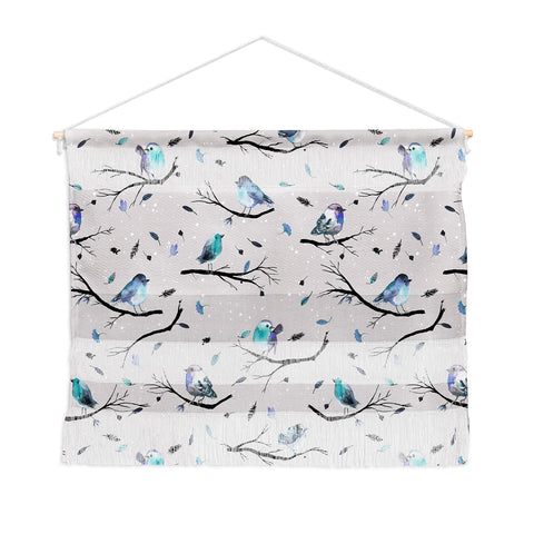 Ninola Design Birds Tree Snow Gray Wall Hanging Landscape