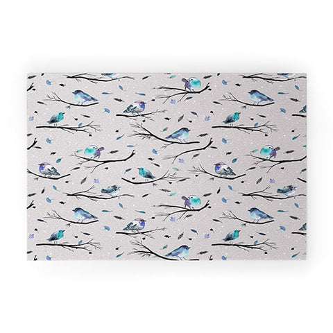 Ninola Design Birds Tree Snow Gray Welcome Mat