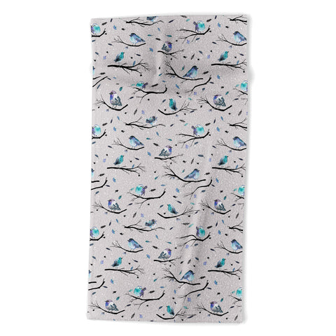 Ninola Design Birds Tree Snow Gray Beach Towel