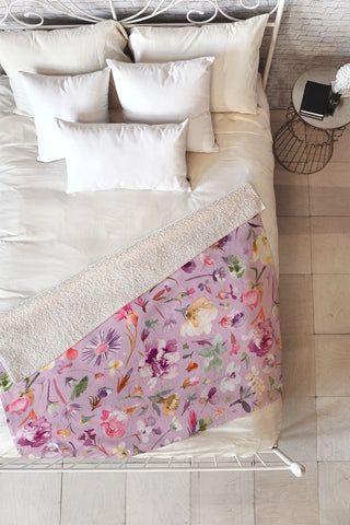 Ninola Design Blooming flowers lilac Fleece Throw Blanket