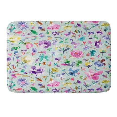 Ninola Design Blooming flowers spring Blue Memory Foam Bath Mat