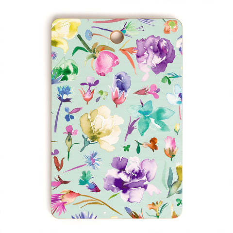 Ninola Design Blooming flowers spring Blue Cutting Board Rectangle