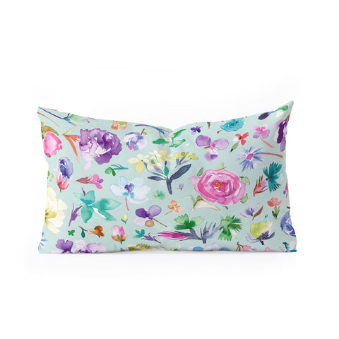 Ninola Design Blooming flowers spring Blue Oblong Throw Pillow