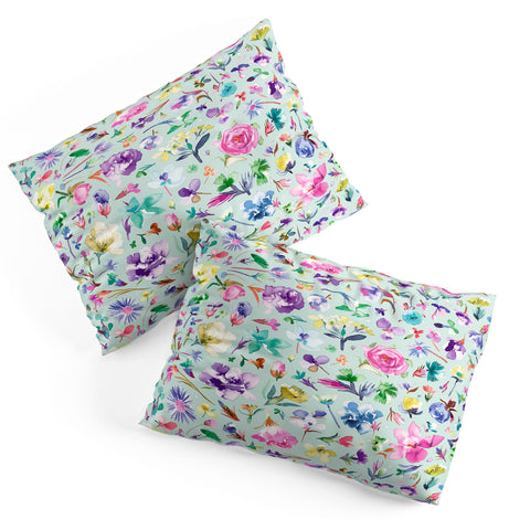 Ninola Design Blooming flowers spring Blue Pillow Shams