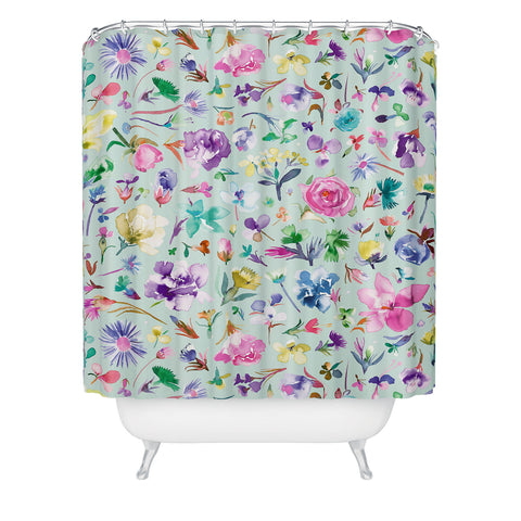 Ninola Design Blooming flowers spring Blue Shower Curtain