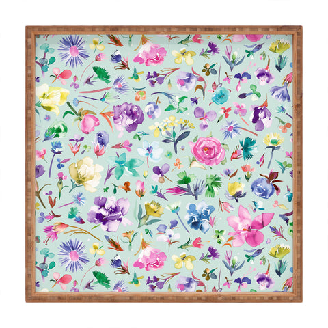 Ninola Design Blooming flowers spring Blue Square Tray