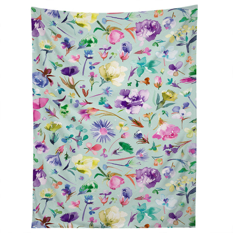 Ninola Design Blooming flowers spring Blue Tapestry