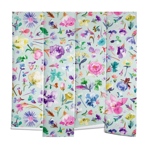 Ninola Design Blooming flowers spring Blue Wall Mural