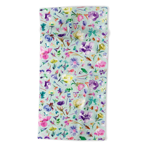 Ninola Design Blooming flowers spring Blue Beach Towel