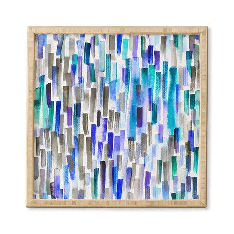 Ninola Design Blue brushstrokes painting stripes Framed Wall Art