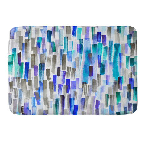 Ninola Design Blue brushstrokes painting stripes Memory Foam Bath Mat