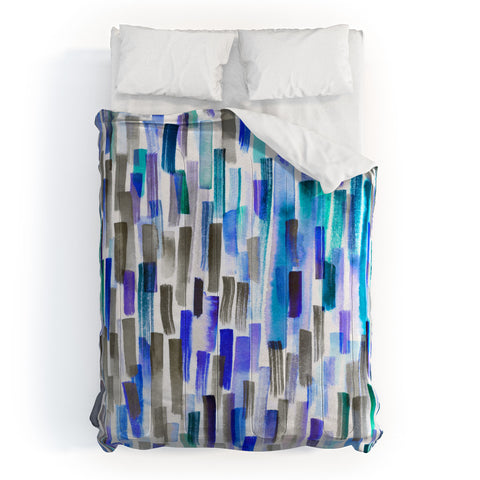 Ninola Design Blue brushstrokes painting stripes Comforter