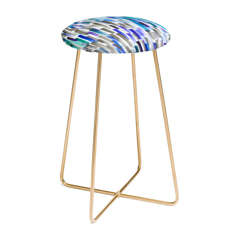 Ninola Design Blue brushstrokes painting stripes Counter Stool