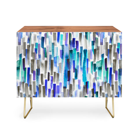 Ninola Design Blue brushstrokes painting stripes Credenza