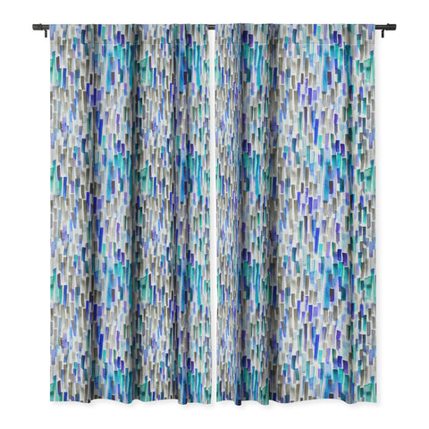 Ninola Design Blue brushstrokes painting stripes Blackout Window Curtain