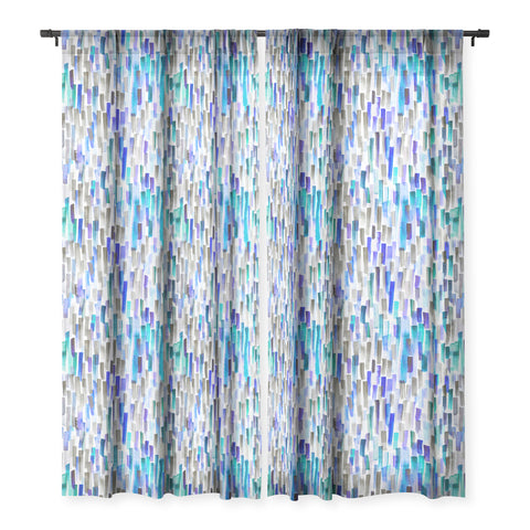 Ninola Design Blue brushstrokes painting stripes Sheer Window Curtain