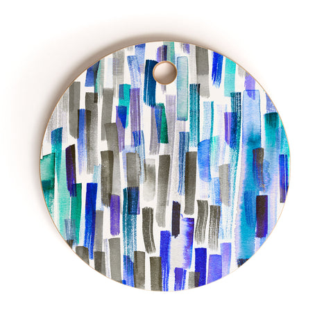 Ninola Design Blue brushstrokes painting stripes Cutting Board Round