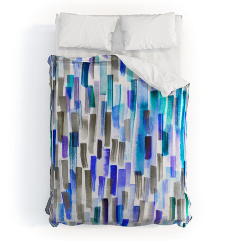 Ninola Design Blue brushstrokes painting stripes Duvet Cover