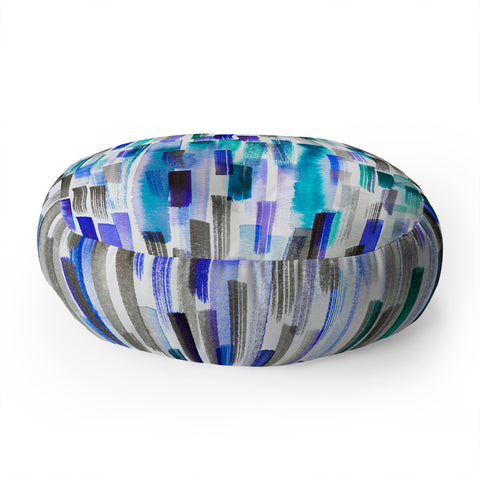 Ninola Design Blue brushstrokes painting stripes Floor Pillow Round