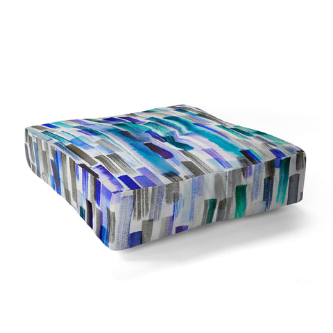 Ninola Design Blue brushstrokes painting stripes Floor Pillow Square