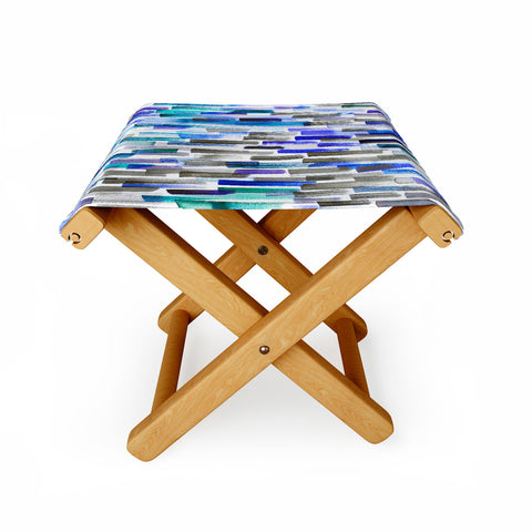 Ninola Design Blue brushstrokes painting stripes Folding Stool