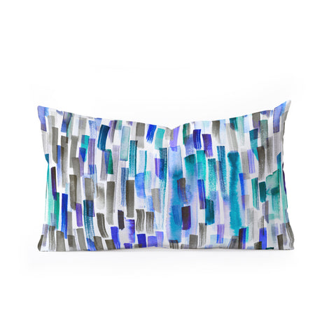 Ninola Design Blue brushstrokes painting stripes Oblong Throw Pillow