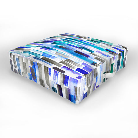 Ninola Design Blue brushstrokes painting stripes Outdoor Floor Cushion